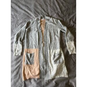 89th + Madison Womens Colorblock Open Front Cardigan Sweater Grey Peach Medium